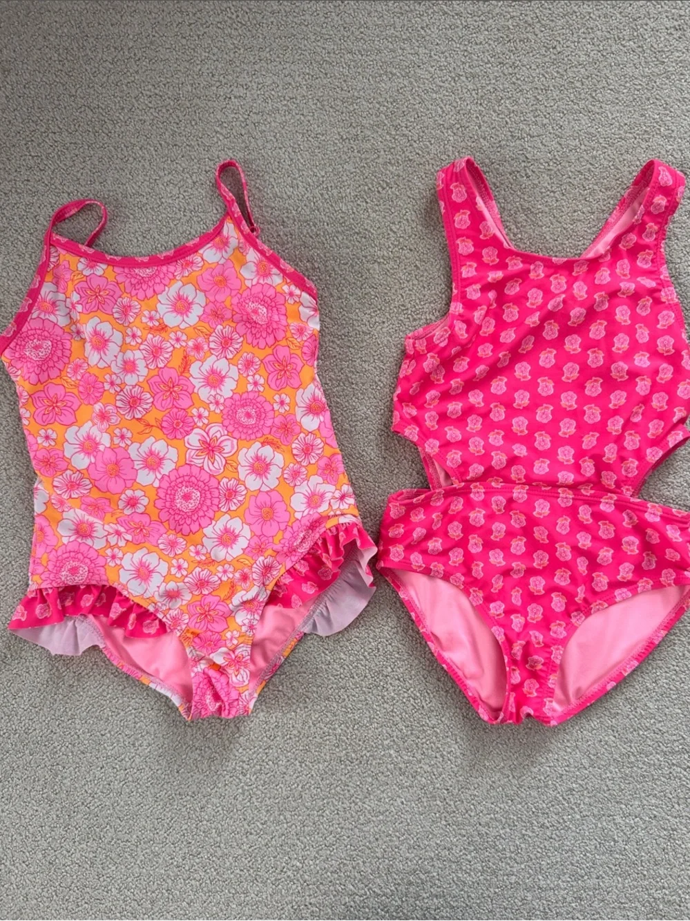 btween Pink Floral & Bubblegum Pink Kids One-Piece Swimsuits
